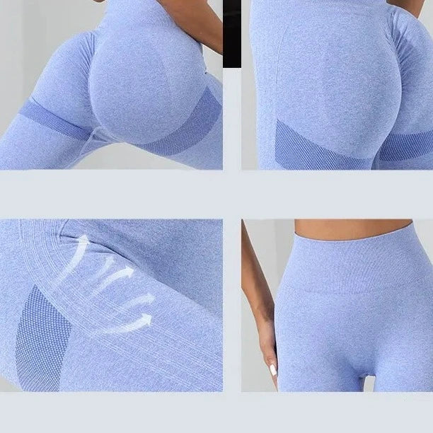 Conjunto de Yoga Básico Sem Costuras com Cami Cruzado e Leggings de Controle de Barriga