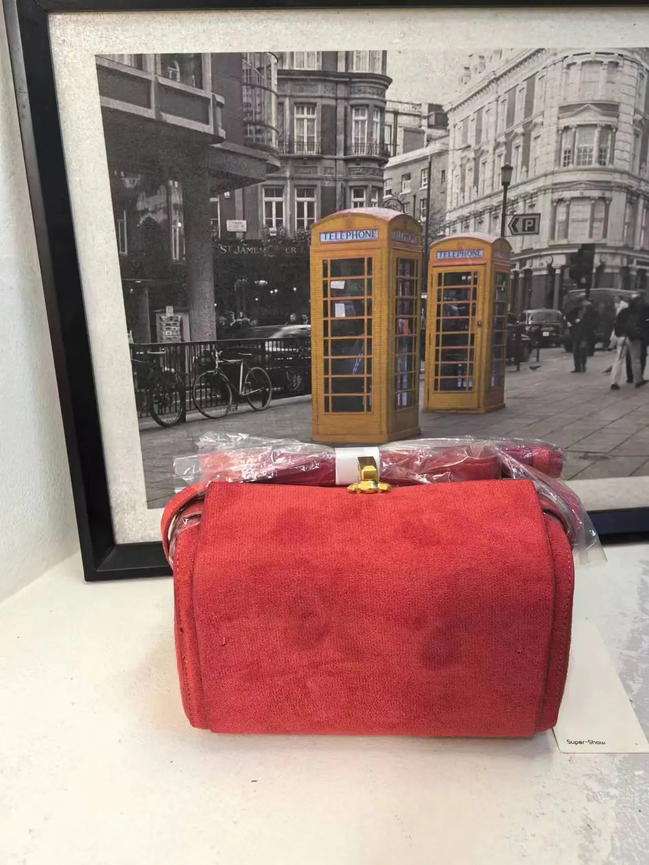 Conjunto de Bolsa Transversal de Couro Vermelho Vinho Vintage