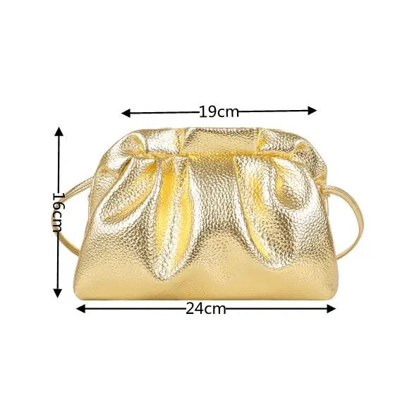 Bolsa de Nuvem Dourado - Bolsa Hobo de Couro Retro para Mulheres