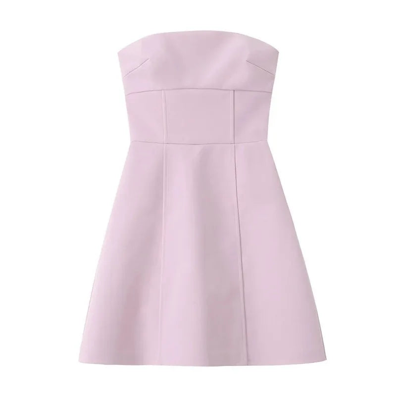 Vestido Mini Tomara-que-Caia Rosa com Laço nas Costas