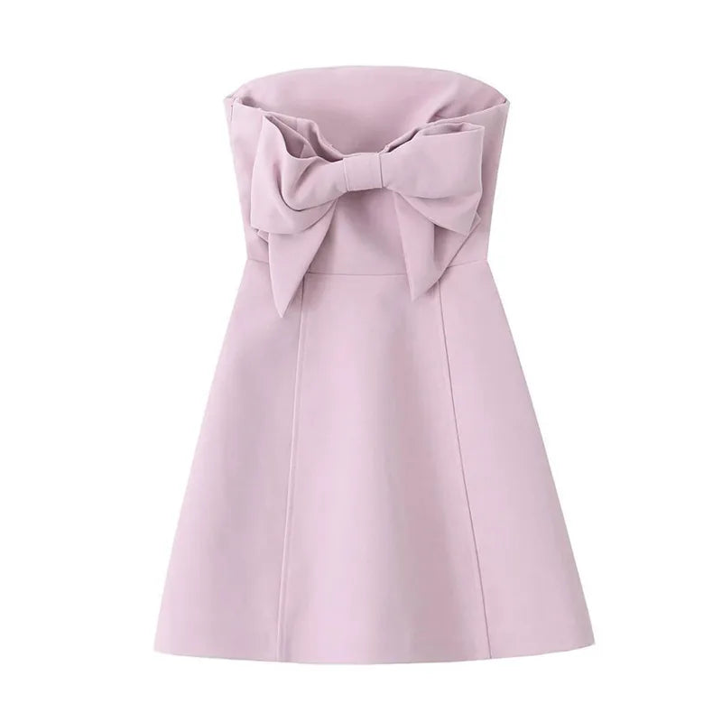 Vestido Mini Tomara-que-Caia Rosa com Laço nas Costas