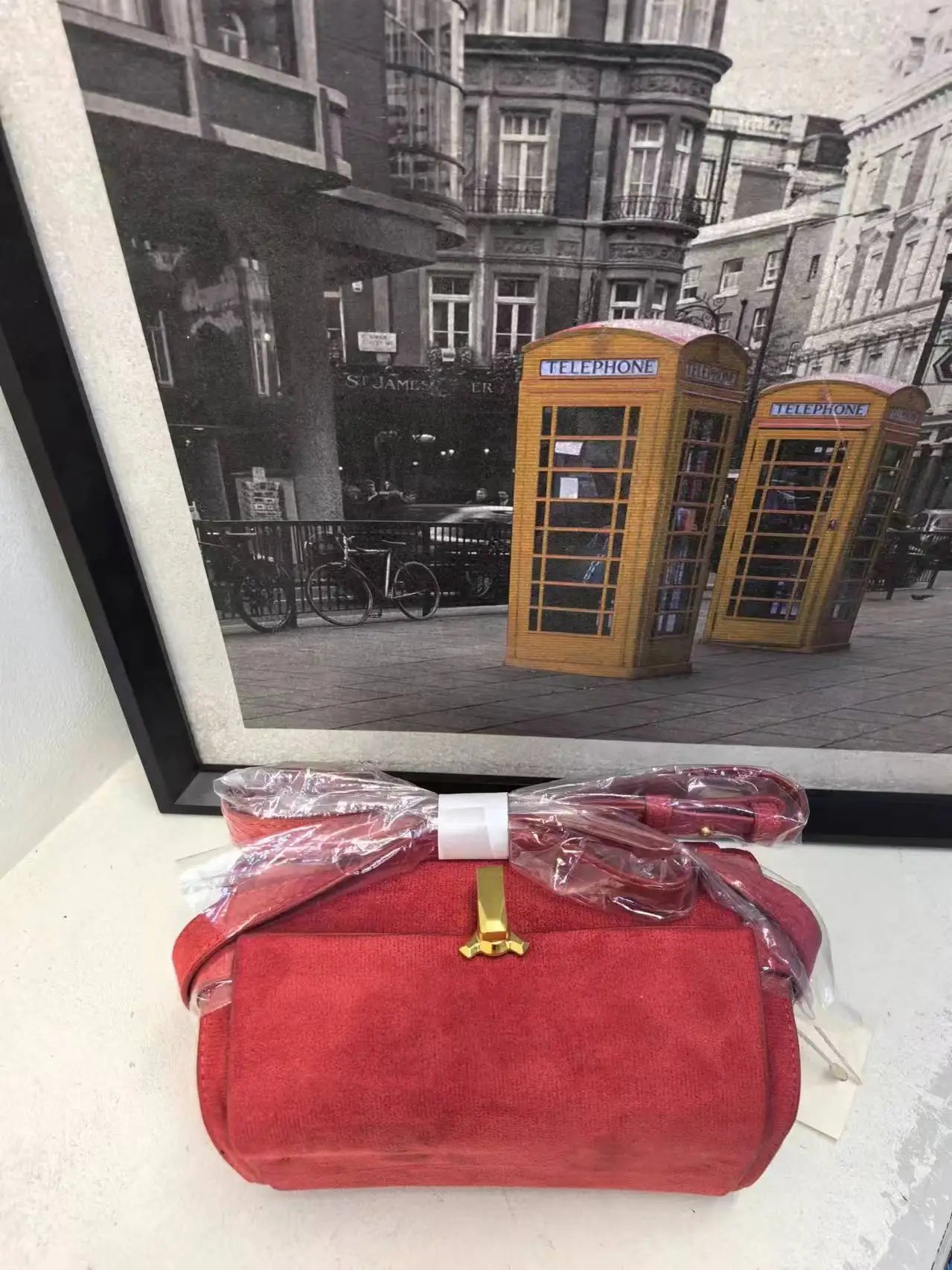 Conjunto de Bolsa Transversal de Couro Vermelho Vinho Vintage