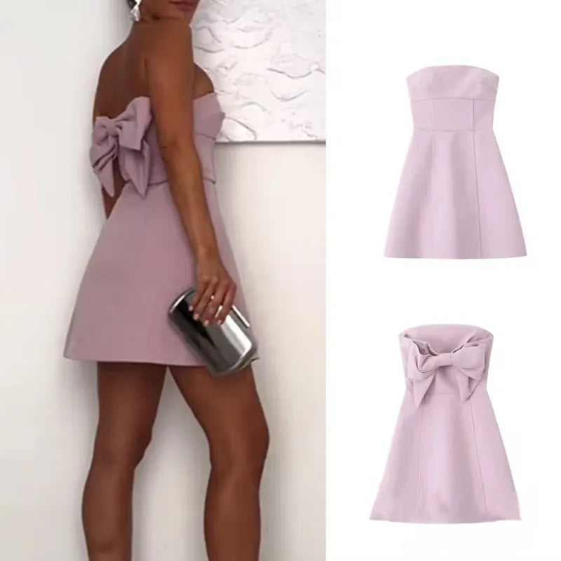 Vestido Mini Tomara-que-Caia Rosa com Laço nas Costas