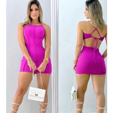 Vestido Feminino Canelado Costas Nuas Tubinho Moda Verão