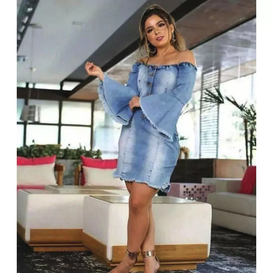 Vestido Ombro A Ombro Com Manga Flaire Bella